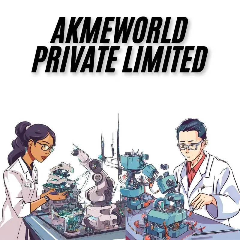 Scientists working with advanced robotic equipment, representing AkmeWorld Pvt. Ltd.’s role in commercial tech projects.